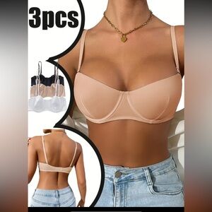 🛑 6/$25 NWOT 3-Piece Bra Set - Black, White, Tan